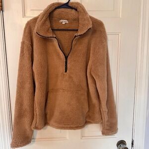 Derek Heart Fuzzy Pullover Teddy Bear Quarter Zip Sweatshirt,‎ Large